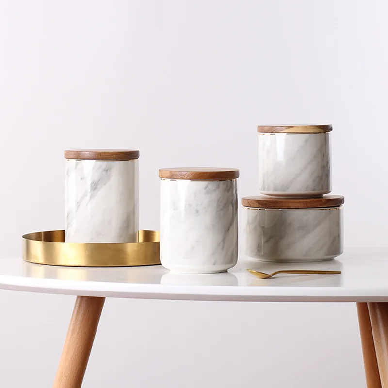 Most Popular Marble Design Ceramic Cookie Jar With Bamboo Lid  Food Storage Ceramic Jar For Home Kitchen