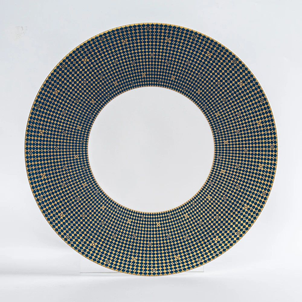 Luxury Bone China Ceramic Glaze Plate For Wedding Dishes Restaurant Blue With Gold Round Dishes & Plates Hotel  Charger Platter