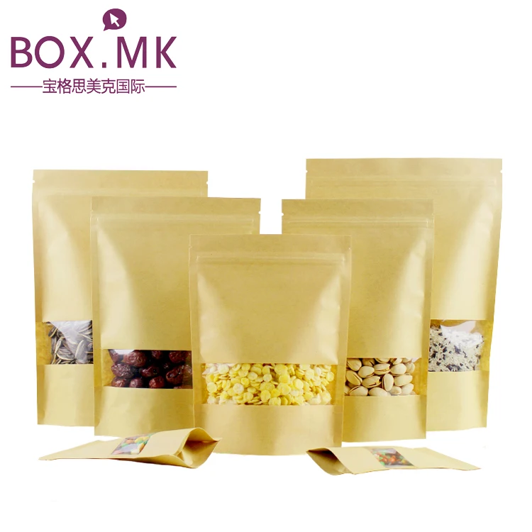 Custom Printed Kraft Paper Stand Up Bag Pouch With Window Oatmeal Cereal Packaging Custom Printed Food Grade Bag