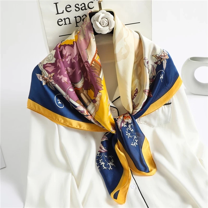 Chinese Silk Scarf for Women Floral Printed Square Custom Silk Scarves Female
