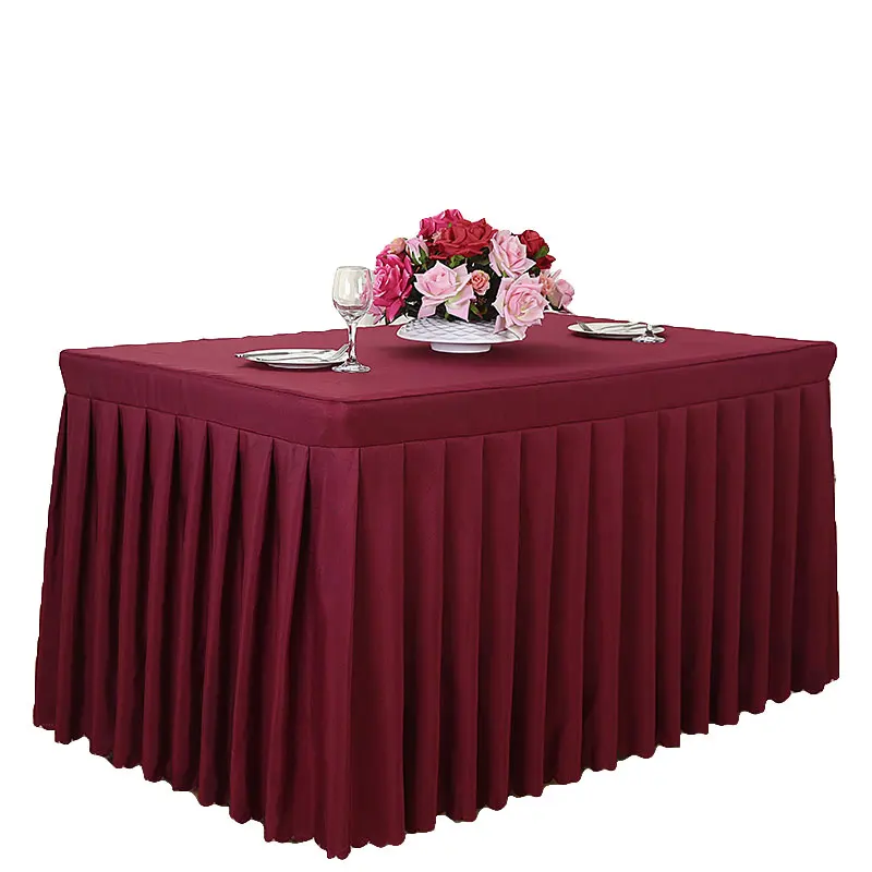 White Rectangle Customized Size Polyester Banquet Table Cover Cheap Plain Banquet Wedding Table Skirt