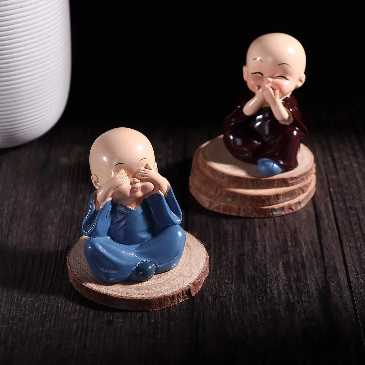 Chinese Zen Living Room Office Desktop Decoration Resin Small Ornaments Car Figurine Four Not Lmonk Cute Buddhist Monk Set