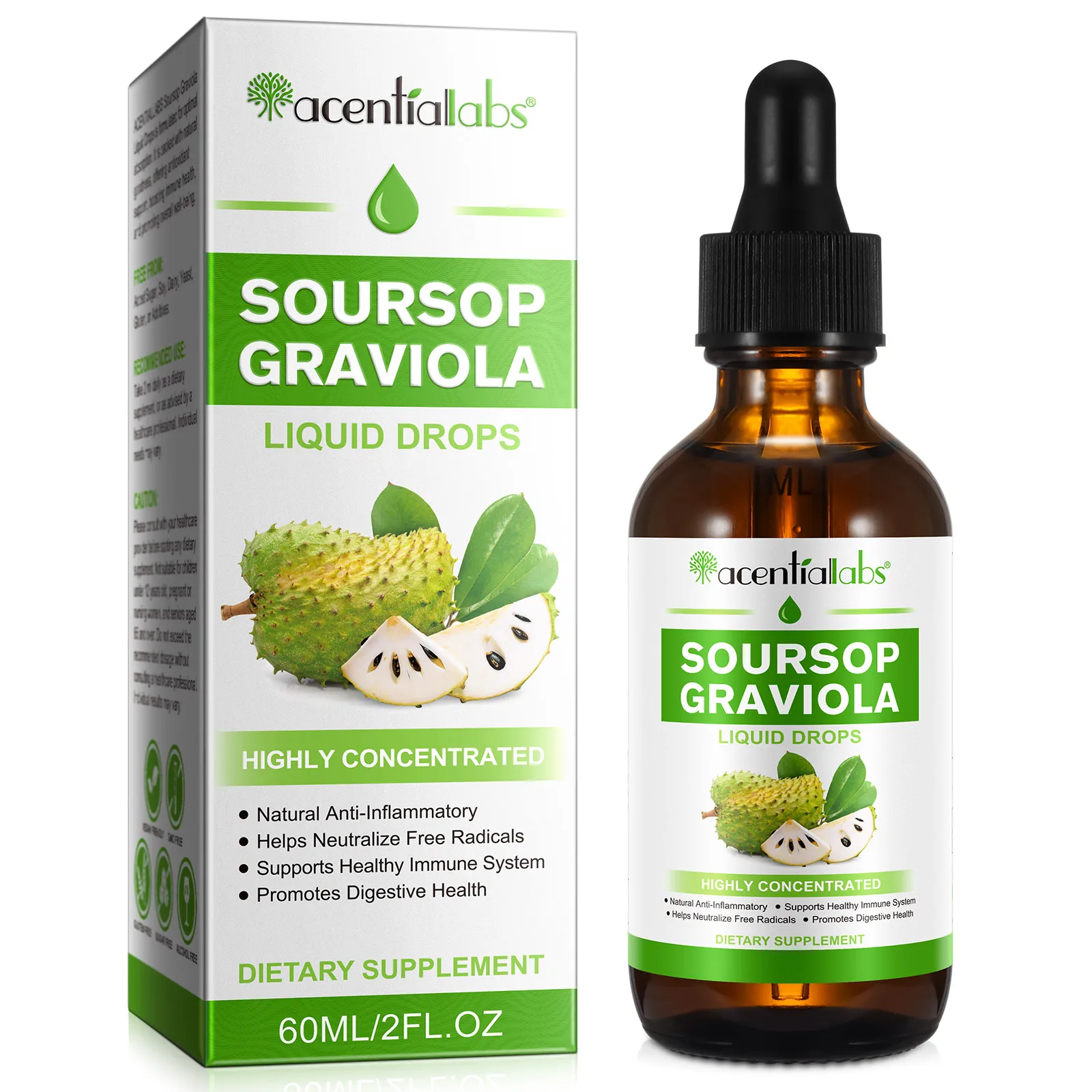 Acentiallabs dietary supplement 60ml graviola fruit extract soursop graviola drops soursop graviola liquid drop