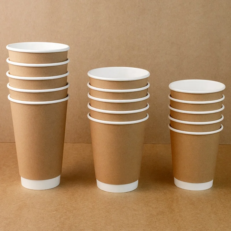 8oz 12oz 16oz Custom Logo Disposable Hollow Wall Paper Coffee Cups with Lids