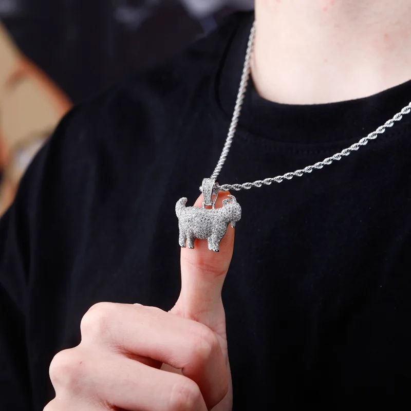 NEW Shiny Trendy Goat Animal Pendant Necklace Charms For Men Women Gold Silver Color Cubic Hip Hop Jewelry Gift Party Bling