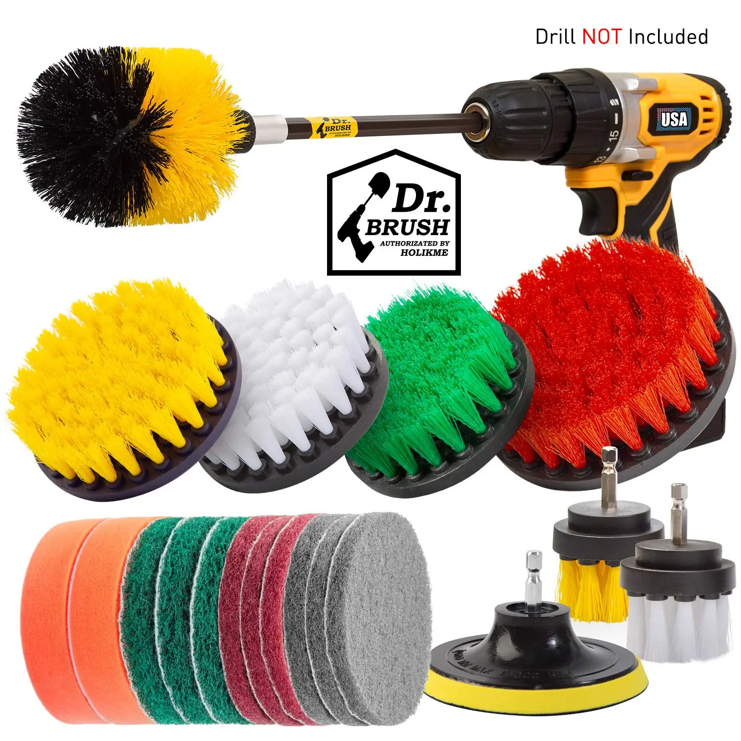 
20Piece Drill Brush Attachments Set,Scrub Pads & Sponge, Power Scrubber Brush with Extend Long Attachment 