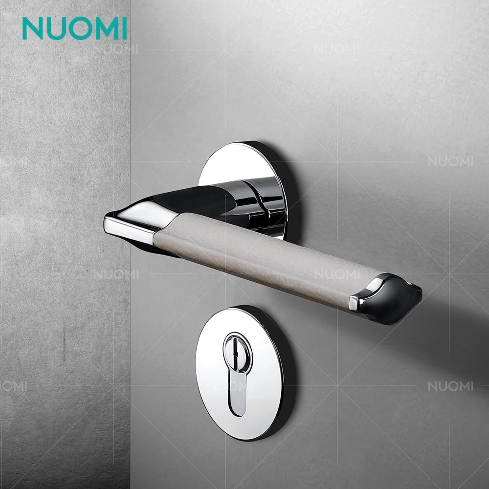 NUOMI Luxury Leather Door Handle Zinc Alloy Black Knob Silent Wooden Door Lock Lever Interior Door Locks Handles Set