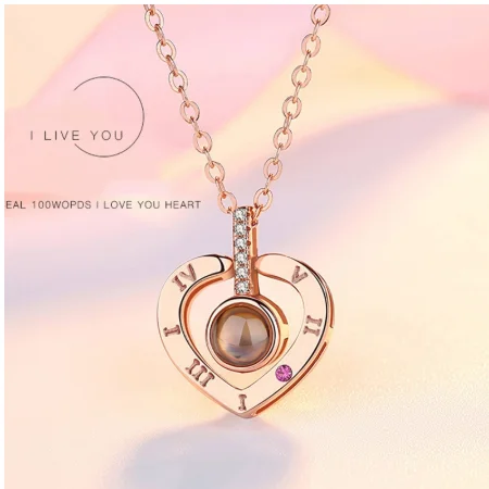 Розовое золото, 100 языков, кулон с надписью I Love You, ожерелье для женщин, ювелирное изделие, свадебное ожерелье с надписью Love Memory, День святого Валентина