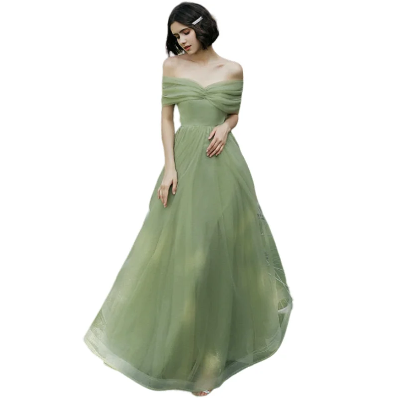 C CLOTHING High Quality Turquoise Solid Chiffon Maxi Bridesmaid Dress Fashion Simple Wedding Dress