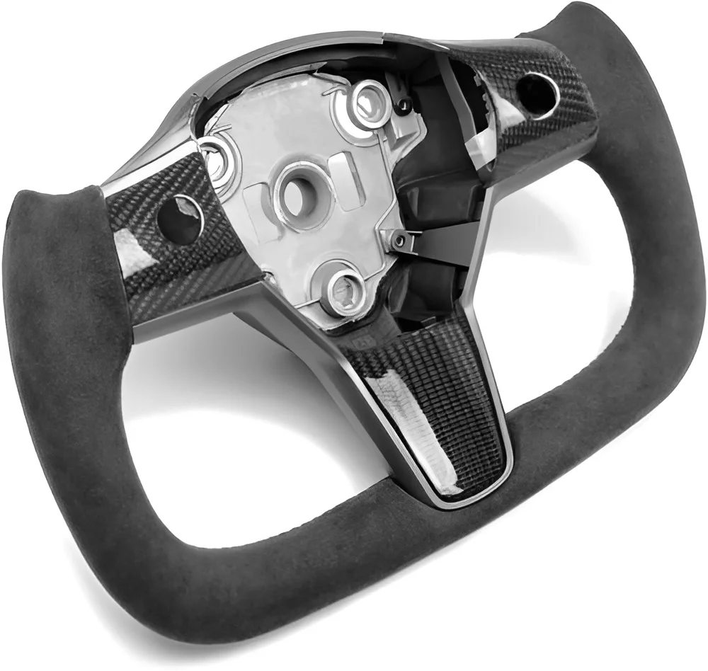 Suede Black Steering Wheel Aircraft Disc Square Fits For Tesla Model 3 Model Y