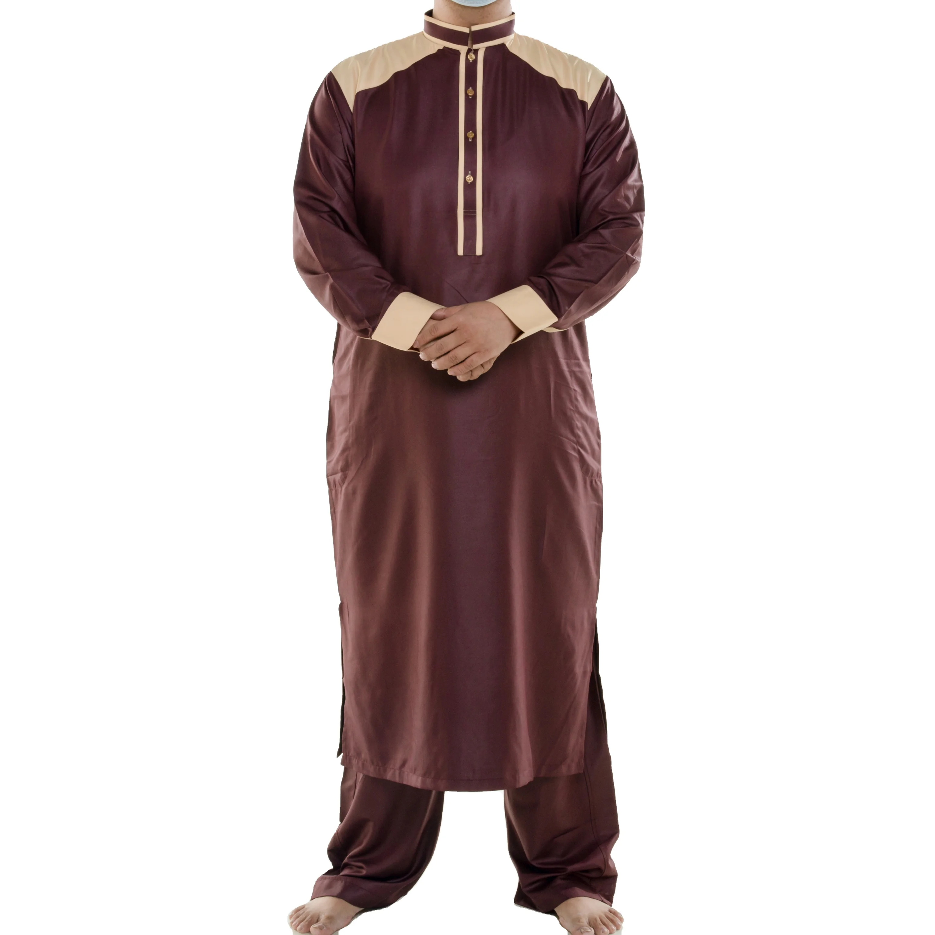 Classical Wholesale Ramadan Muslim men thobe Plain Prayer Clothing for Men Cotton Linen Short sleeves islamice Ashura Robe