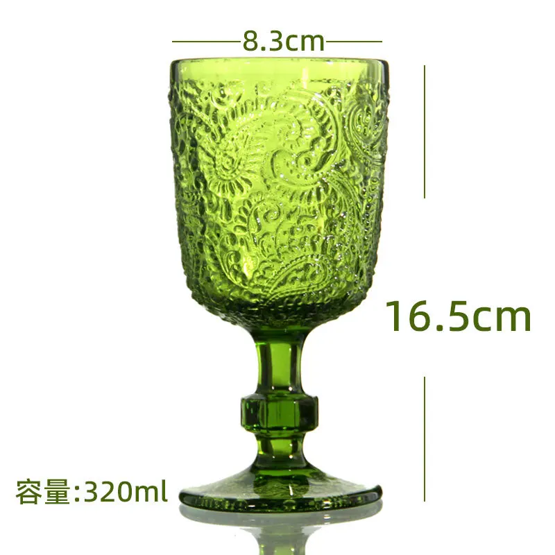 wholesale Mexico Embossed green amber water cup colored Goblet red wine glass Vintage Wine Glasses
