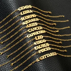 Trendy Women Zodiac Sign Bracelet Gold Color 12 horoscope Charm Bracelets Jewelry Birthday Gift