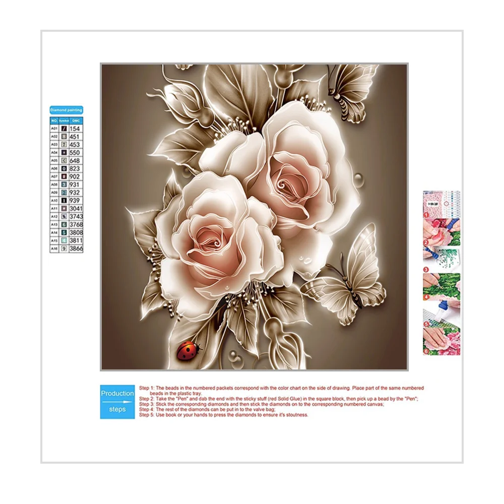 Wholesale Pink Rose Flower Diamond Painting 5D DIY Handmade Full Round Square Drill Diamond Painting Kits For Adults Kids