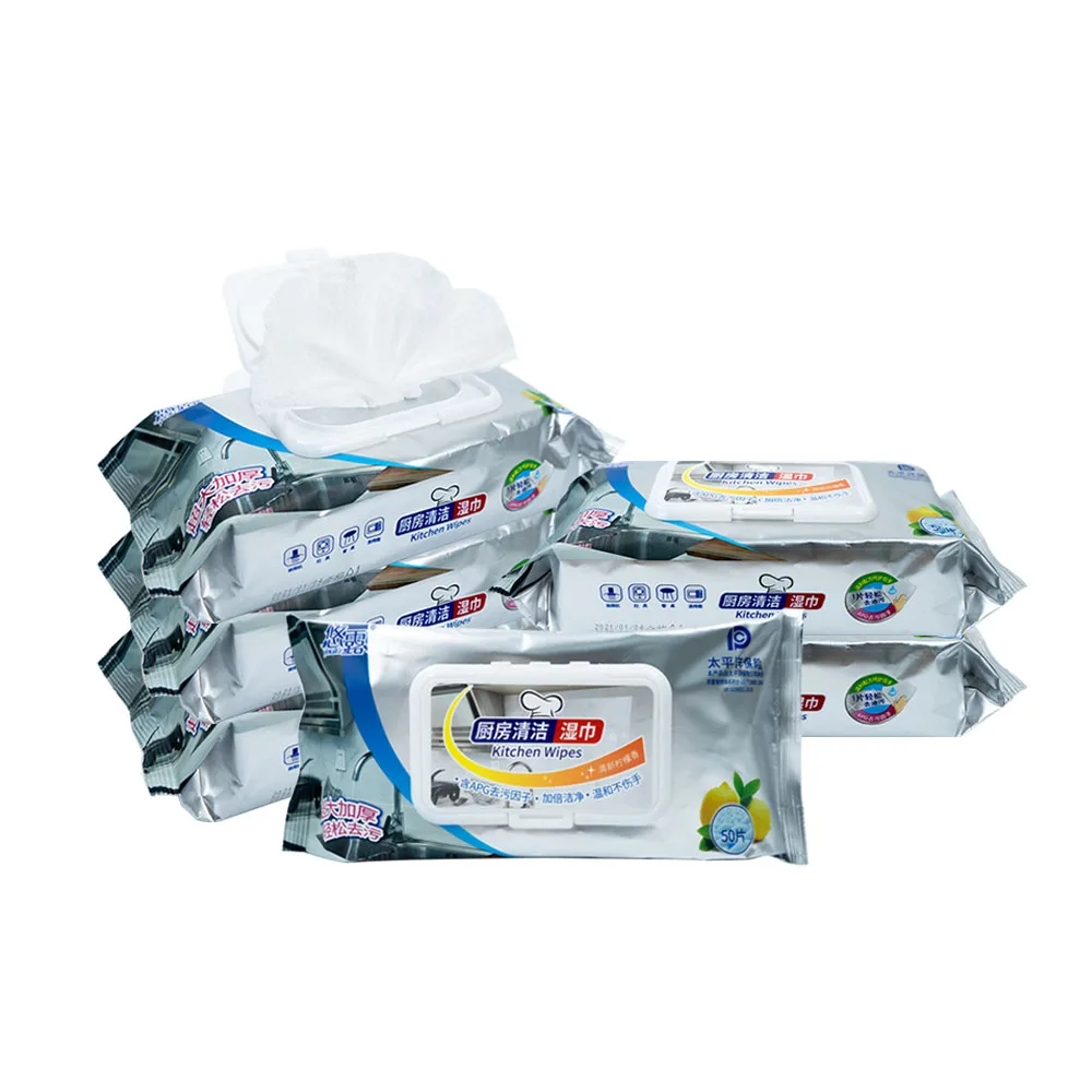 Wholesale Oem High Quality 100pcs Per Pack Disposable Kitchen Wipes Oil Remover Kitchen Cleaning Wet Wipes