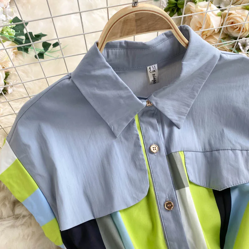 Women Pleated Blouses Dress Korean Sleeveless Single Breasted A-line Dresses Summer Elegant Fashion Streetwear Vestidos