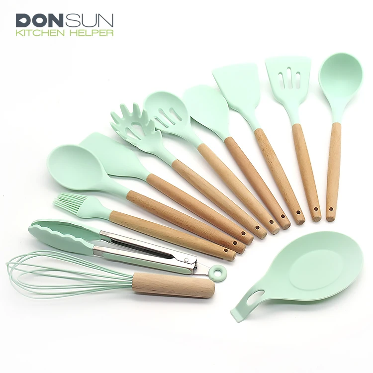 Amazon hot sale Cooking 13 Pieces Silicone Kitchen Utensils Set with plastic bucket