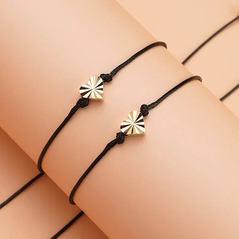 14 k gold plated Handmade Love Heart Charm Bracelet Red Rope Thread String Adjustable Bracelets For Women Couples