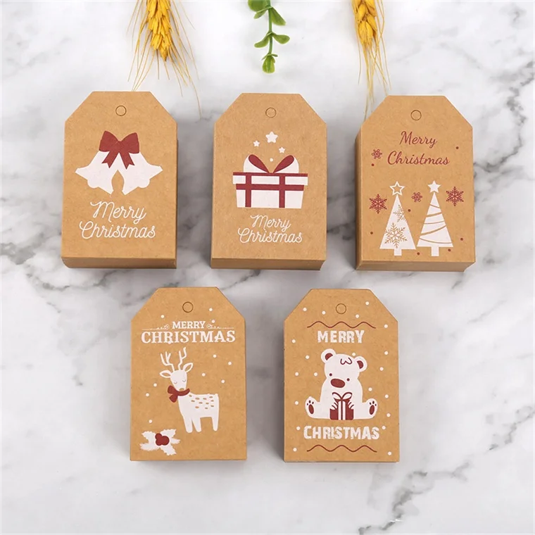 Wholesale Merry Christmas Tags Kraft Paper Card Gift Label Tag And Hang Tags For Gift Wrapping Decor Gift Card Set