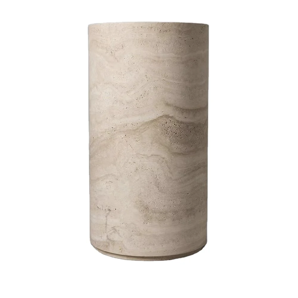 Cylindrical Beige Travertine Marble Stone Pedestal Stone Sink