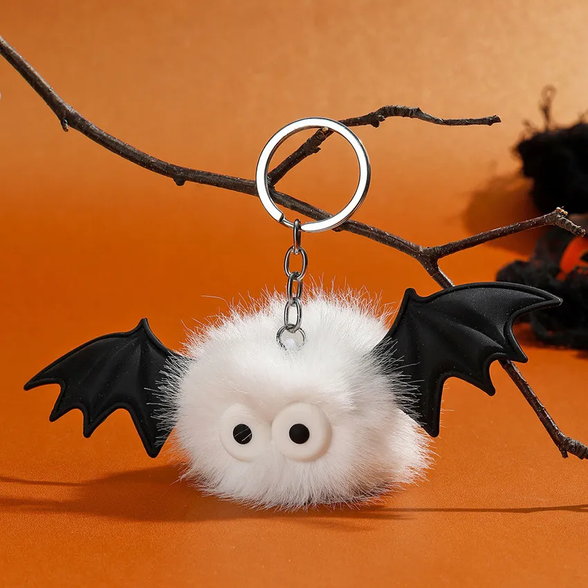 Wholesale Halloween Cartoon Bat Pom Pom Fluffy Keychain Plush Cute