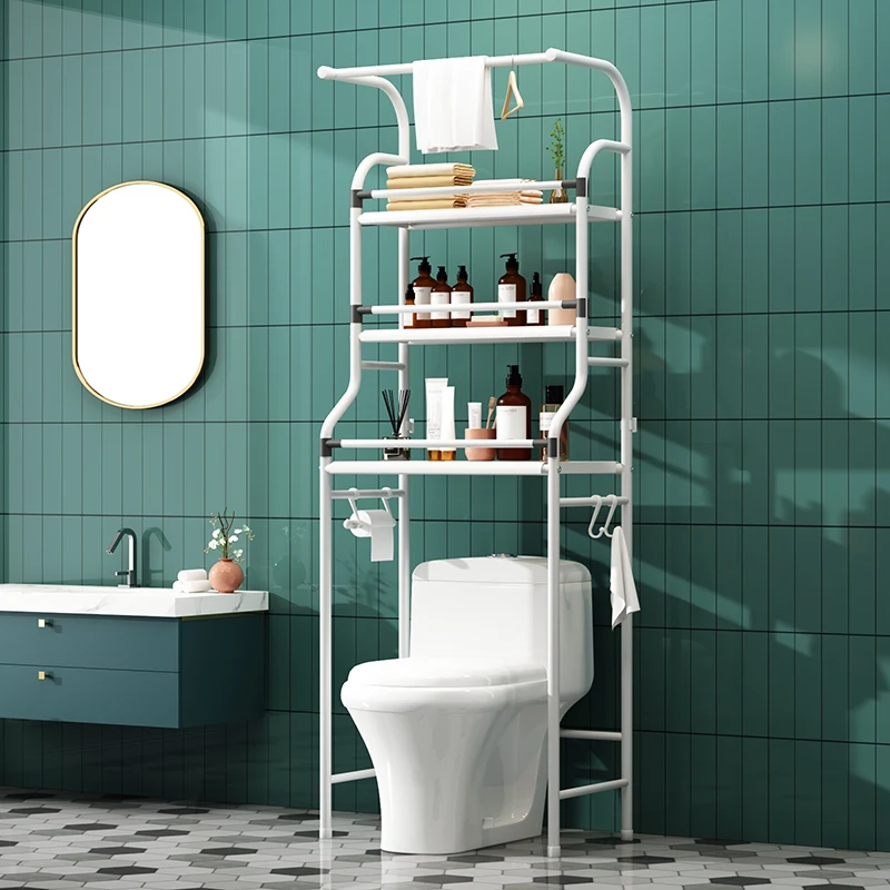 Space Saver Bathroom Metal Shelf Sailboat design Black White Toilet Storage Rack With Magazine Basket Bathroom Organizer Rack