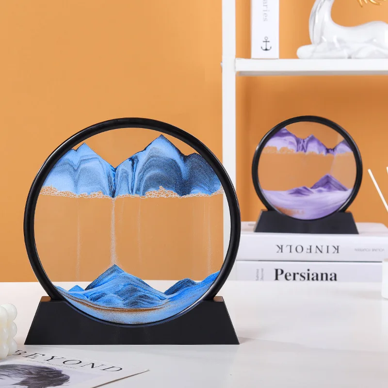 Горячая Распродажа 3D движущийся песок художественная оправа круглые очки глубоководный Пескоструйный пейзаж в движении настольные украшения плавучая картина жидкость