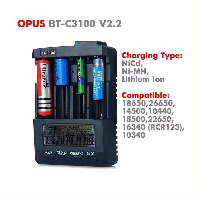 New version HOT SALE Original Opus BT-C3100 V2.2 Li-ion Digital NiCd NiMH AA AAA 18650 Battery Charger (UK US EU Plug )