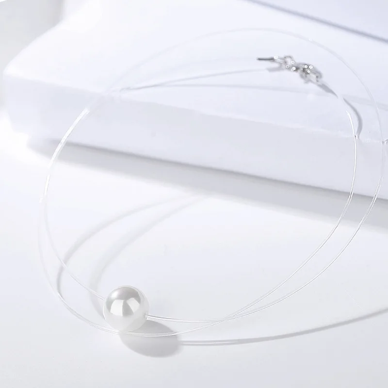 925 Sterling Silver Bead Pearl Fish Wire Chain Round Zircon Diamond Pendant Necklaces Fine Jewelry for Women