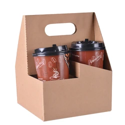 Eco friendly take away kraft paper cup holder coffee cup carrier