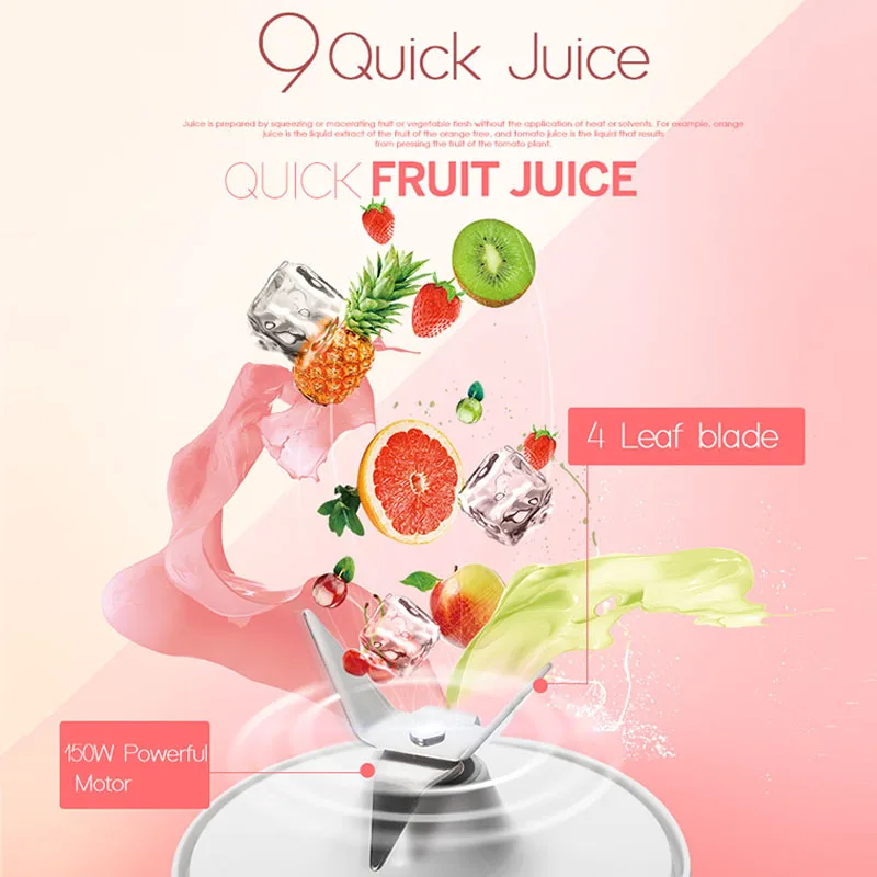 500mL USB Blender Juicer Cup 2 In 1 Portable Blender Food Processor For Travel