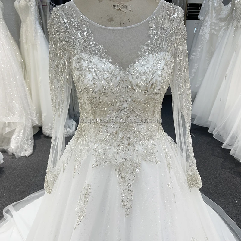 KDG Lace Appliqued Cathedral Train Brida New Style Generous Ballgown High Neck Long Sleeve Vestidos Elegantesl Wedding Dresses