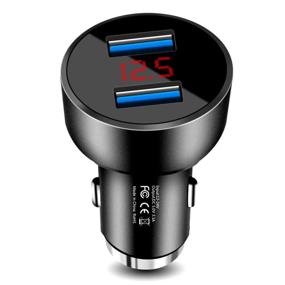 USB Car Charger 12-24V LED Digital Car Adapter Socket Quick Car Phone Charger With LED Lamp For IPhone Xiaomi 3.1A QC3.0