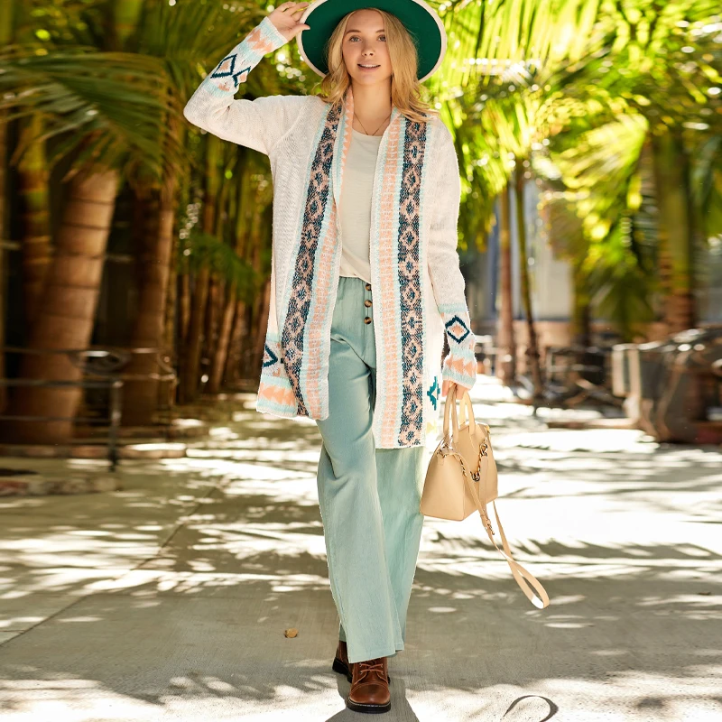 Fall Winter Clothing Ladies Casual Outwear Vintage Solid Open Front Buttons Long Women Sweater Cardigan