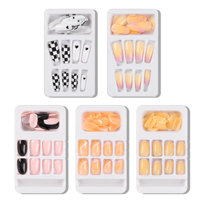 Wholesale Factory Price 24pcs Private Label Full Cover Coffin False Nail Art Manicure French Fingernail Nail Supplies