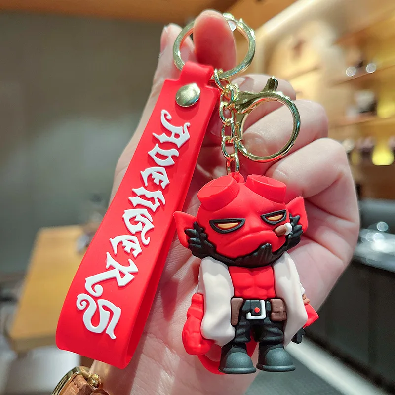 Cross border cartoon Hellboy keychain Cool Hellbringer anime figure 3D keychain Pvc bag pendant car key pendant