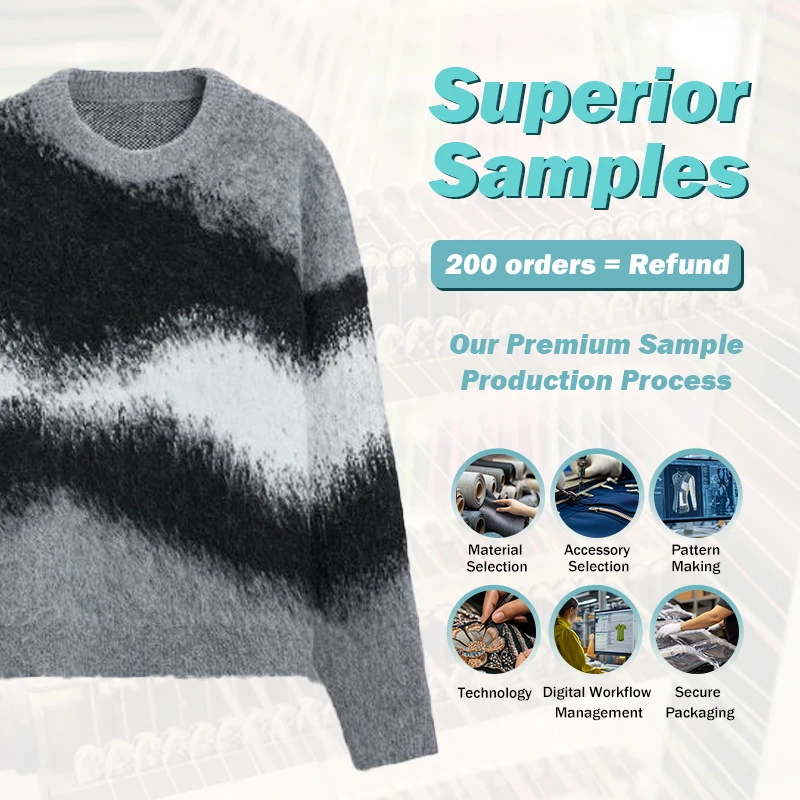 Manufacturer custom men pullneck sweater winter pullover jacquard knitted mohair knit sweater for men winter