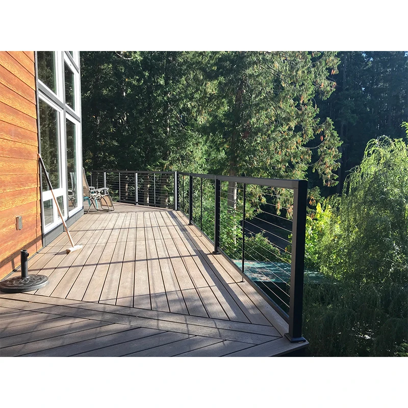 Steel cable wire railing  cable railing post with wood handrail