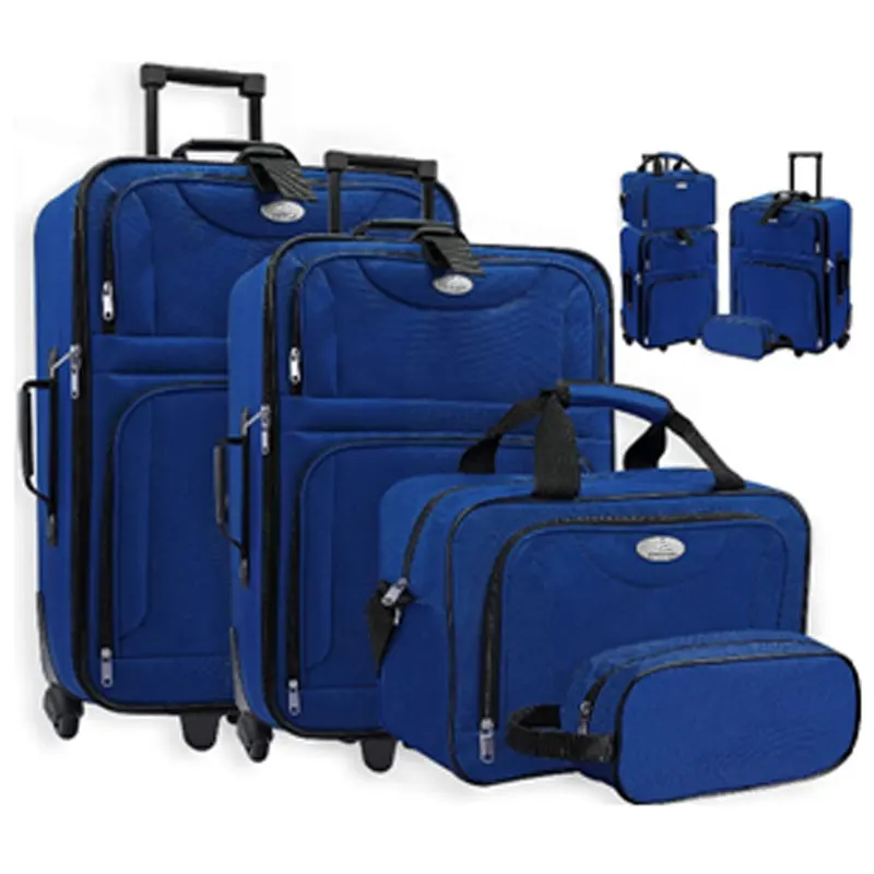 Custom Logo fabric luggage soft suitcase 4 Pieces trolley bag set with cosmetic wash bag and briefcase