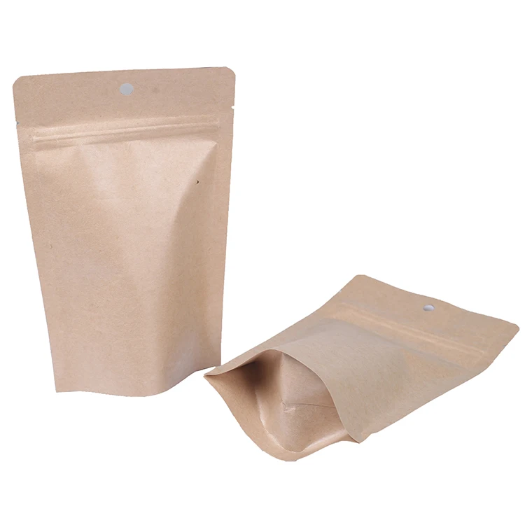 
Doypack Ziplock Brown Kraft Window Stand Up Pouches Zipper Bags With Tear Notches 
