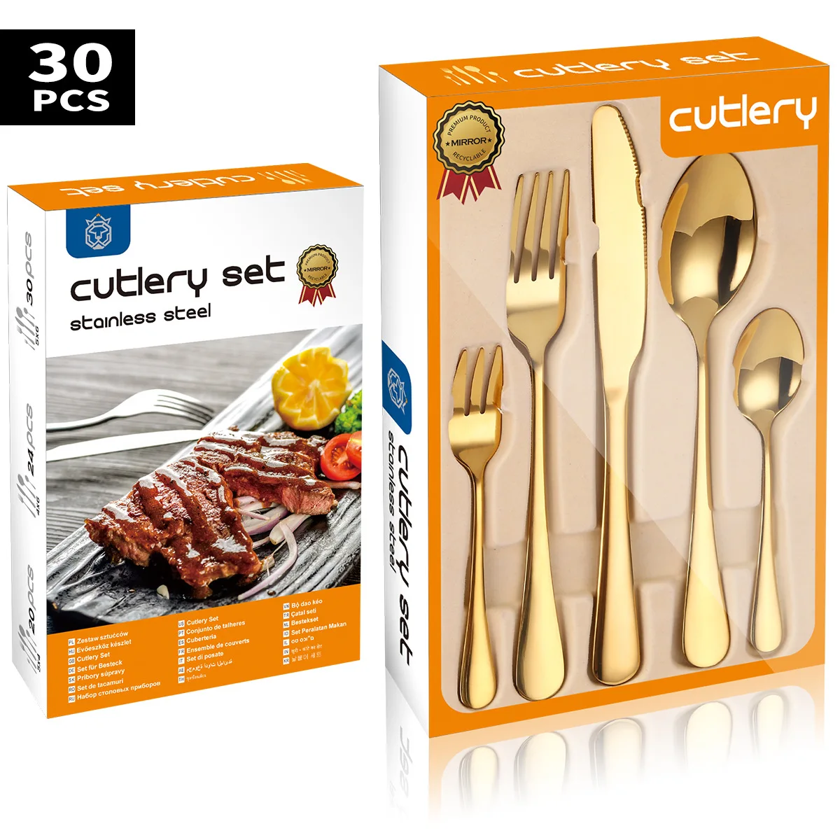 Amazon hot-selling 20 PCS Stainless Steel Cutlery Set,30 PCS Tableware set  include Creative Western Steak  knife,spoon and fork