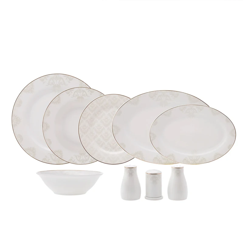 new bone china gold 60 Pieces Dinnerware Set for 12 People Gold porcelain dinnerware sets for hotel restaurant