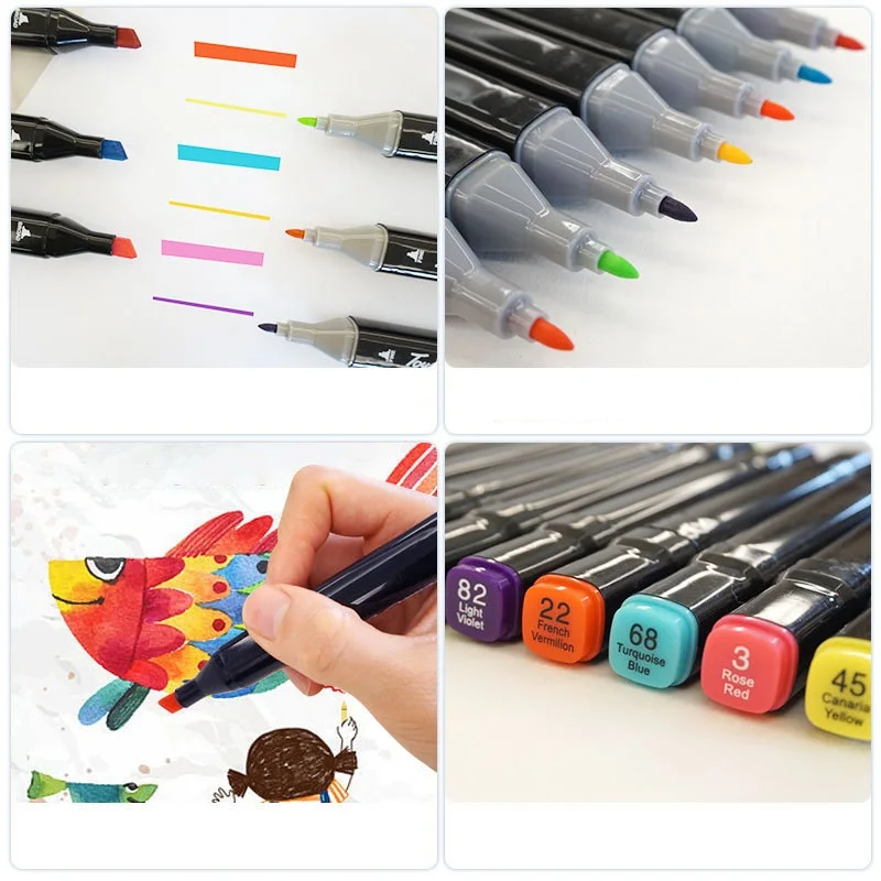 24-80 Colors Manga Brush Point Dual Tips Art Double Ended Alcohol Sketch Drawing multi colored Marker