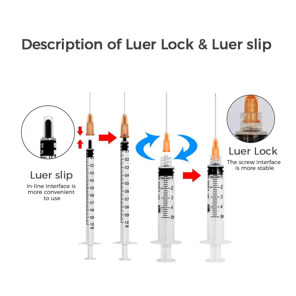 KDL CE ISO Approve Manufacture 1ml 3 ml 5ml 10ml 20ml 60ml Disposable 3 Parts Plastic Luer Lock Syringe With Needle