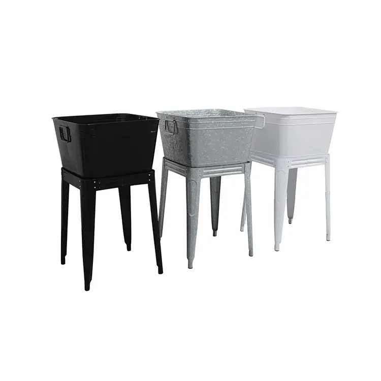 Galvanized Metal Party Ice bucket With Stand Ice Bucket Drink Cooler with Stand and Tray