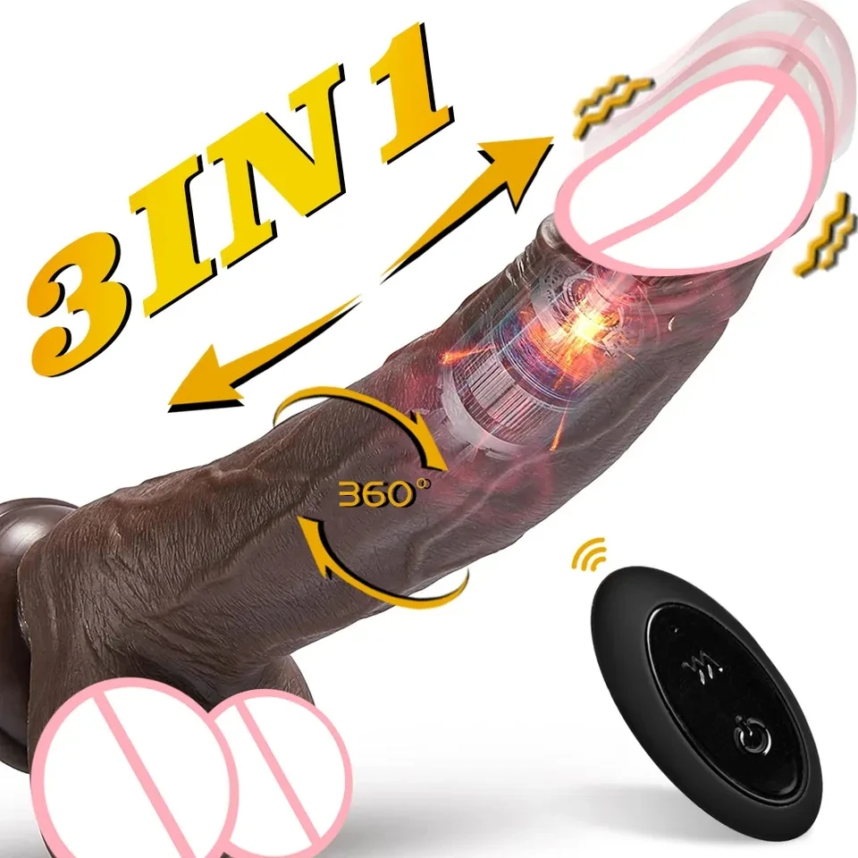 Rechargeable Telescopic Rotating Thrusting Dildo Vibrator Liquid Realistic Vibrating Brown Dildo With Remote Control