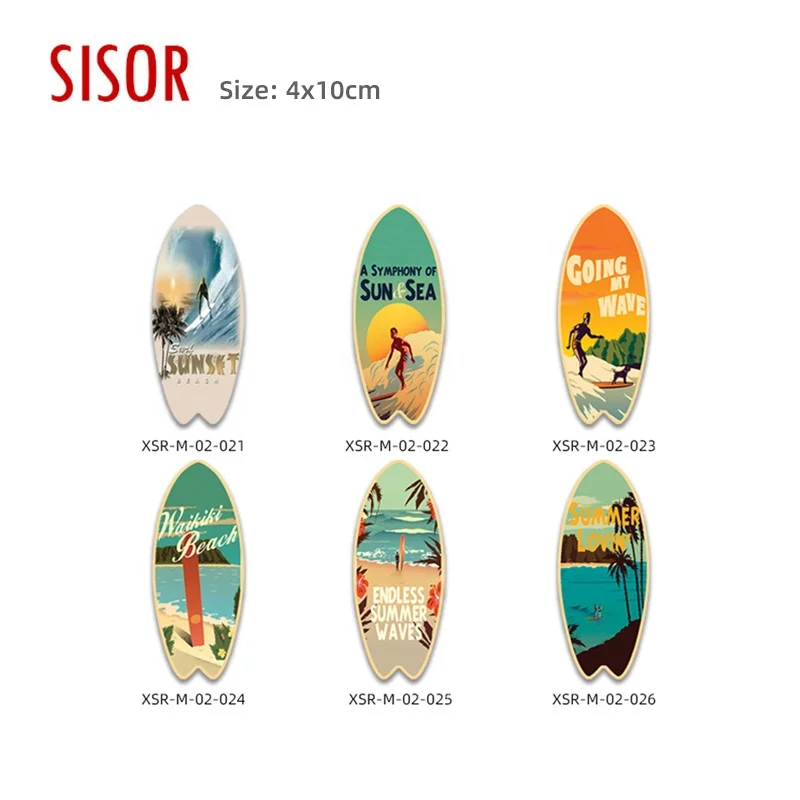 Wholesale Cheap Home Decor Souvenir Surfboard Ceramic Fridge Magnet Custom Sublimation Tile stickers with Soft Magnetic Backed