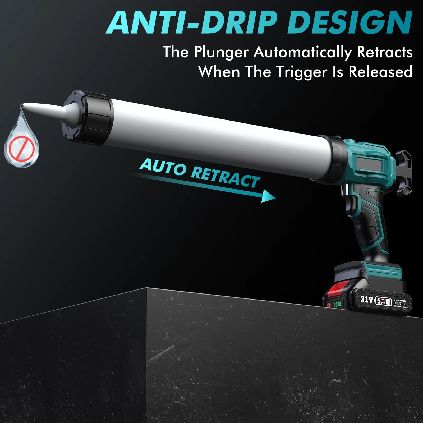 Caulking Gun 20oz/600ml Electric Caulking Gun 4 Adjustable Speeds Anti-Drip Battery Powered Bulk Caulk Guns