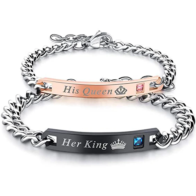 Custom 2PCS Gold plated stainless steel adjustable his and hers bracelets couple pair set crown couple  distance  bracelet