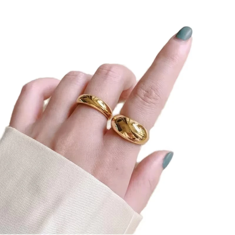 New Fashion Jewelry Blank Simple 18K Gold Plated Stainless Steel Ring for Women Rings Wholesale